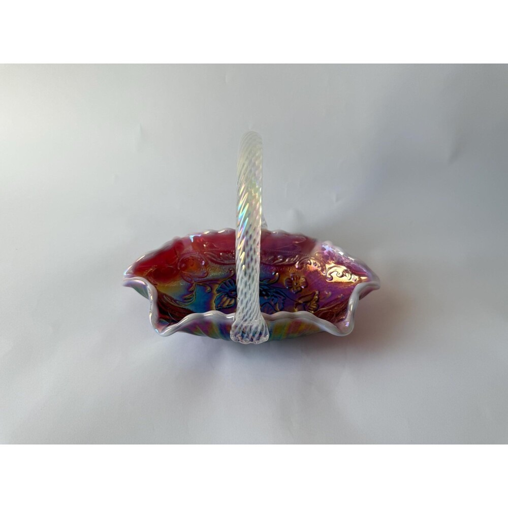 Vintage‎ Fenton Plum Opalescent Iridized Glass Basket